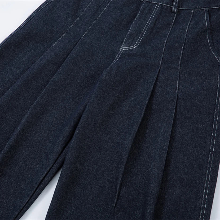 Pleated Baggy Jeans Men Loose Wide Leg Jeans Trousers Streetwear Harajuku Hip Hop Jeans Denim Pants