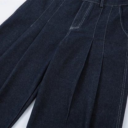 Pleated Baggy Jeans Men Loose Wide Leg Jeans Trousers Streetwear Harajuku Hip Hop Jeans Denim Pants