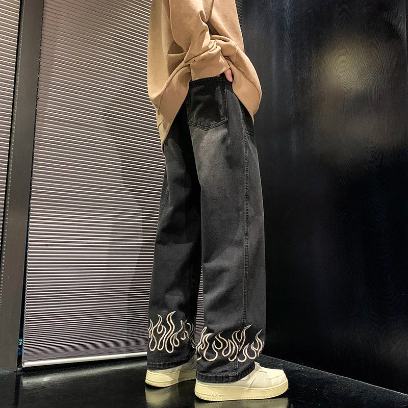 2025 Spring New Personality Embroidery Men's Baggy Jeans Streetwear Loose Straight Denim Trousers Male Brand Clothing