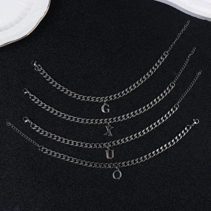 Mens Initials Links Bracelets Stainless Steel A-Z 26 Letters Alphabet Charm Chain Wristband Adjustable Casual Jewelry Gift