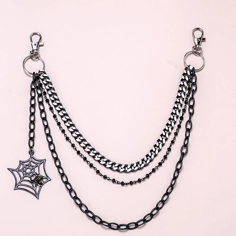 Layered Chains Punk Metal Rock Trousers Hipster Pants keychain Spider Web Pendant Jeans Chain For Men Women Accessories Gift