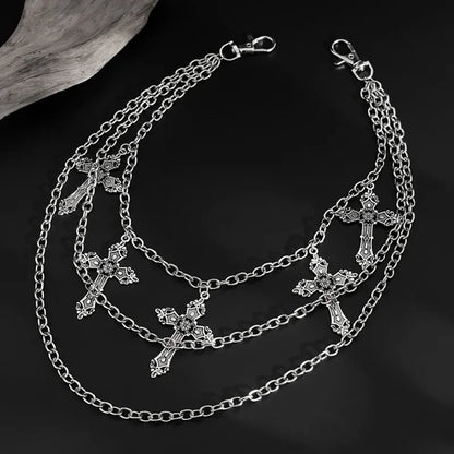 Fashion Punk Metal Pants Chain Hip Hop Waist Chain Cross Pendant Jeans Chain For Men Women Accessories Gifts