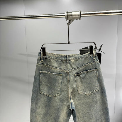 American Streetwear Baggy Jeans For Mens Clothing Vintage Distressed Gray Denim Pants Harajuku Casual Skateboard Pants Male