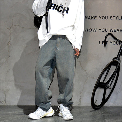 American Streetwear Baggy Jeans For Mens Clothing Vintage Distressed Gray Denim Pants Harajuku Casual Skateboard Pants Male