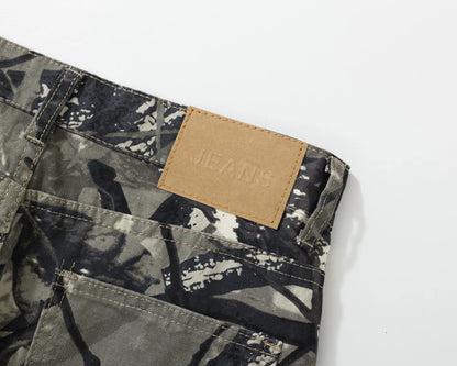 Twigs Graphic Jeans Vintage Loose Straight Denim Pants Men Streetwear Harajuku Hip Hop Baggy Jeans