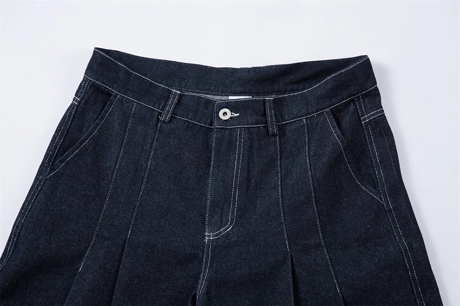 Pleated Baggy Jeans Men Loose Wide Leg Jeans Trousers Streetwear Harajuku Hip Hop Jeans Denim Pants