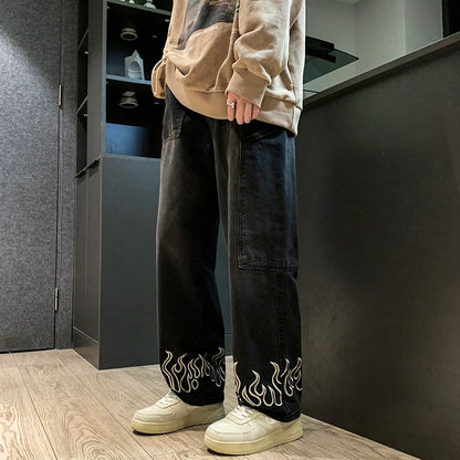 2025 Spring New Personality Embroidery Men's Baggy Jeans Streetwear Loose Straight Denim Trousers Male Brand Clothing