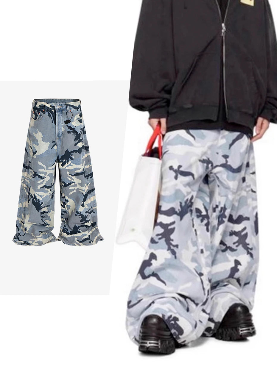 Camouflage Baggy Jeans Men Wide Leg Loose Casual Denim Pants Streetwear Harajuku Hip Hop Jeans Trousers