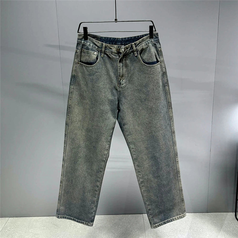 American Streetwear Baggy Jeans For Mens Clothing Vintage Distressed Gray Denim Pants Harajuku Casual Skateboard Pants Male