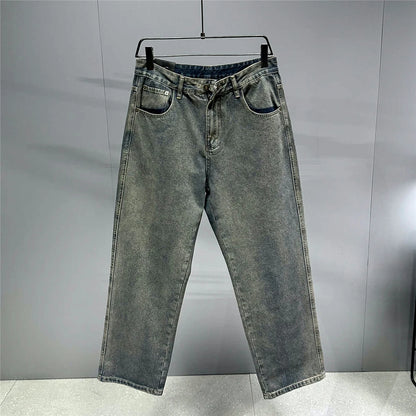 American Streetwear Baggy Jeans For Mens Clothing Vintage Distressed Gray Denim Pants Harajuku Casual Skateboard Pants Male