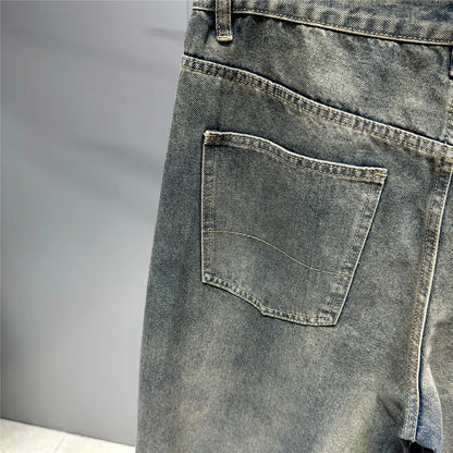 American Streetwear Baggy Jeans For Mens Clothing Vintage Distressed Gray Denim Pants Harajuku Casual Skateboard Pants Male