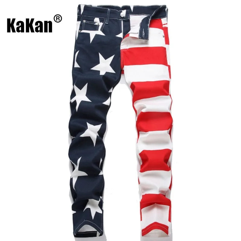 Kakan-y2k New Men's Printed Pattern Jeans, Baggy Jeans Go Out Light Luxury Long Jeans