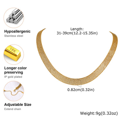 Mesh Chain Choker Necklace for Women, Gold Plated Stainless Steel Minimalist Jewelry