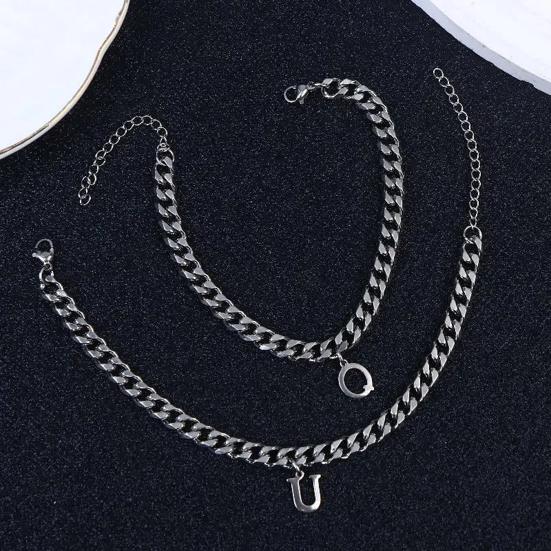 Mens Initials Links Bracelets Stainless Steel A-Z 26 Letters Alphabet Charm Chain Wristband Adjustable Casual Jewelry Gift
