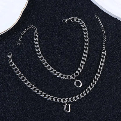 Mens Initials Links Bracelets Stainless Steel A-Z 26 Letters Alphabet Charm Chain Wristband Adjustable Casual Jewelry Gift