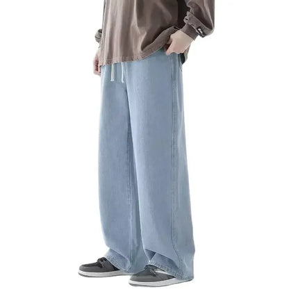 Spring Autumn Men Baggy Jeans Oversize Straight Loose Casual Denim Trousers Solid Color Streetwear Fashion Y2k Wide Leg Pants