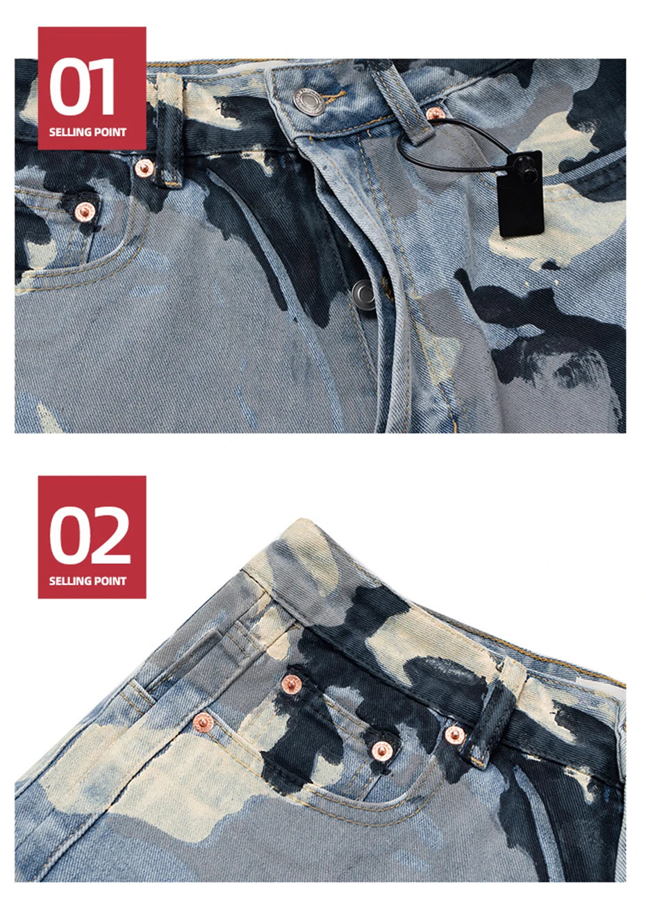 Camouflage Baggy Jeans Men Wide Leg Loose Casual Denim Pants Streetwear Harajuku Hip Hop Jeans Trousers